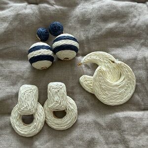 3 pairs raffia earrings.  Cream & navy